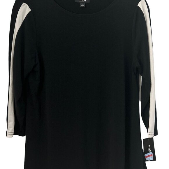 NEW Alfani Womens Petite Large Black Striped 3/4 Sleeve Top Tunic Blouse Shirt - Picture 6 of 12